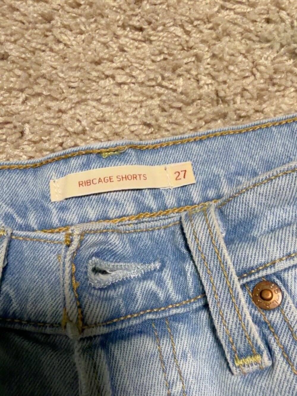 Levi's Ribcage High Rise Distressed Denim Shorts - Picture 3 of 3